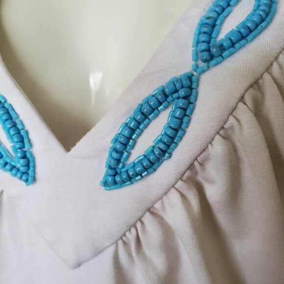 White Sleeveless Top with Blue Embroidery - Picture 4 of 8